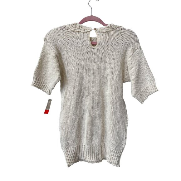 Vintage 90s College Point Sweater Size Medium Crochet Peter Pan Deadstock NEW - Picture 2 of 8